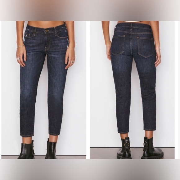 Frame Le Garcon Crop ‘covant’ distressed dark wash taper boyfriend jean - 26 - Picture 2 of 16
